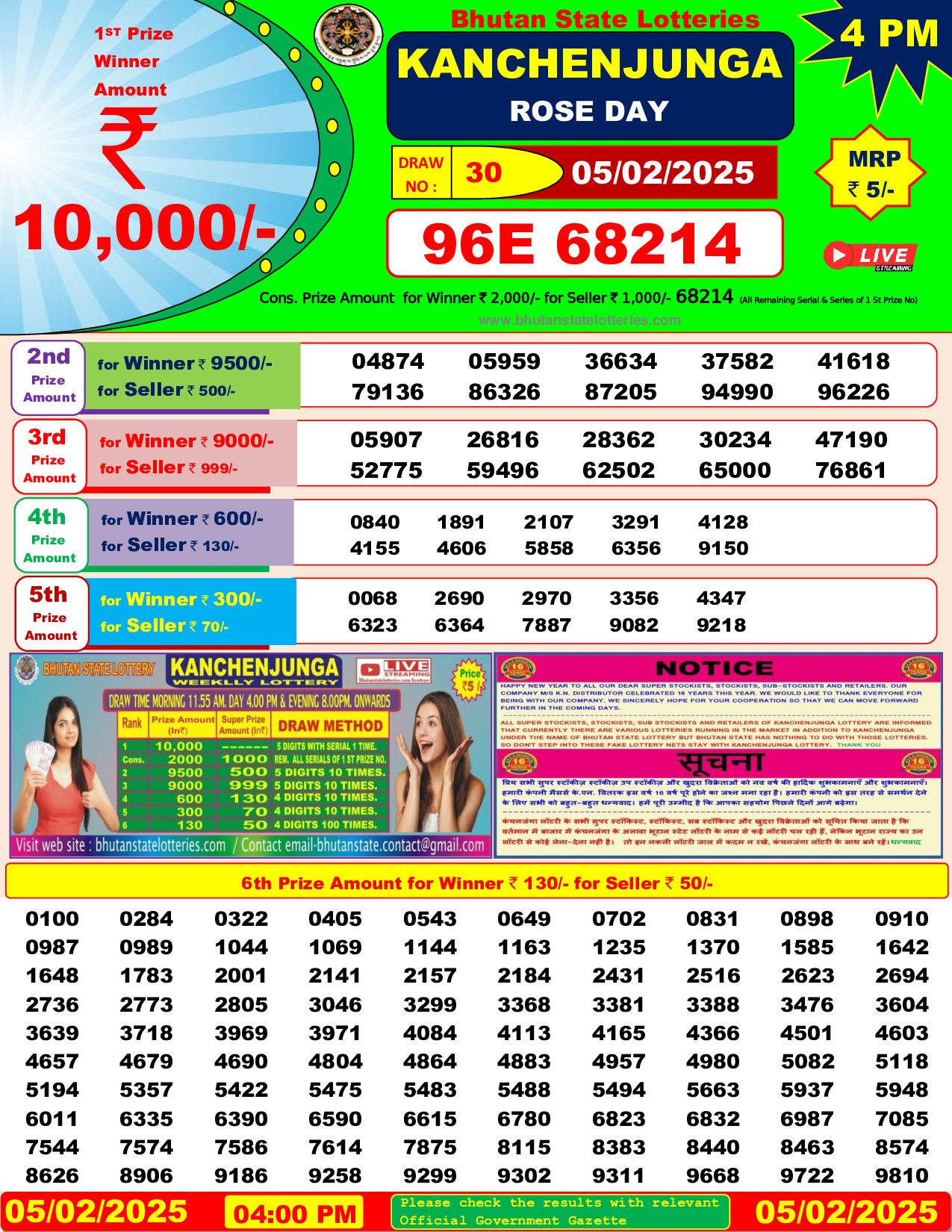 Bhutan Lottery Result Today: 2025-02-05-04:00 PM